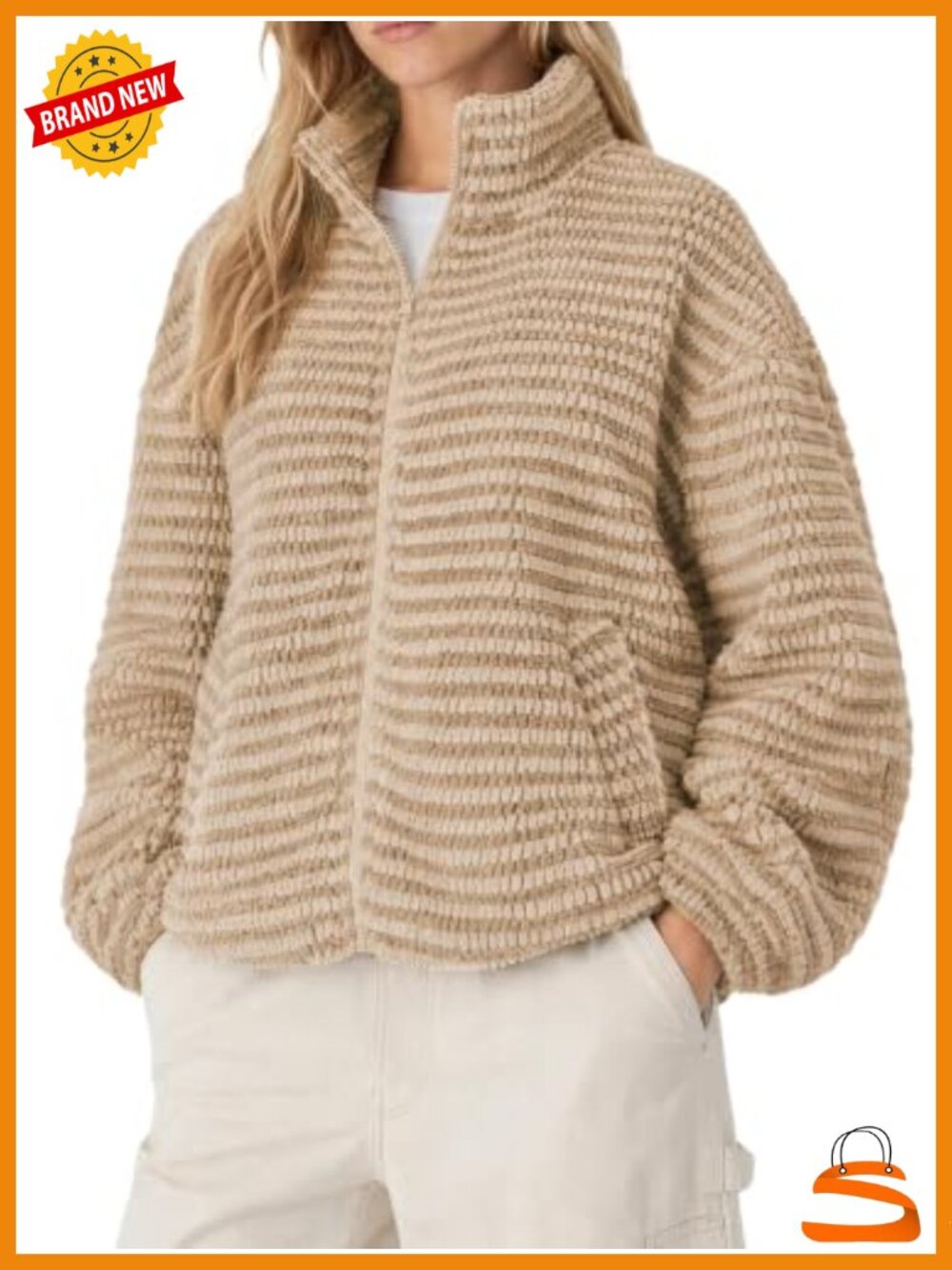 Oversized Sherpa Fleece Jacket Funnel Neck Zip Up Winter Coat Women